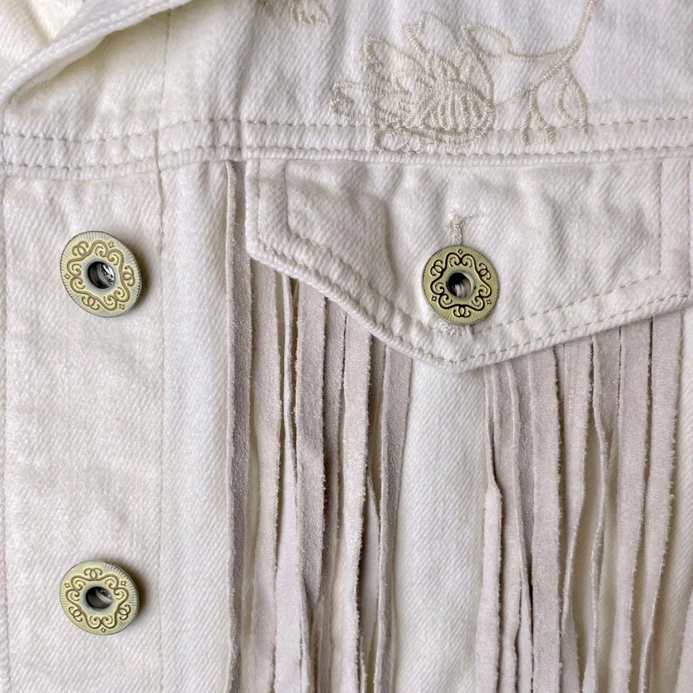 Scully Western Style Cream Jean Jacket with Suede Fringe - Picture 3 of 9